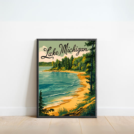 Lake Michigan Vintage Travel Poster - Outdoor Adventure