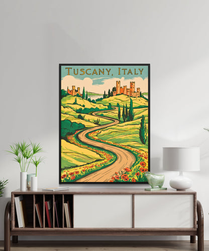 Tuscany Vintage Travel Poster - Vineyard