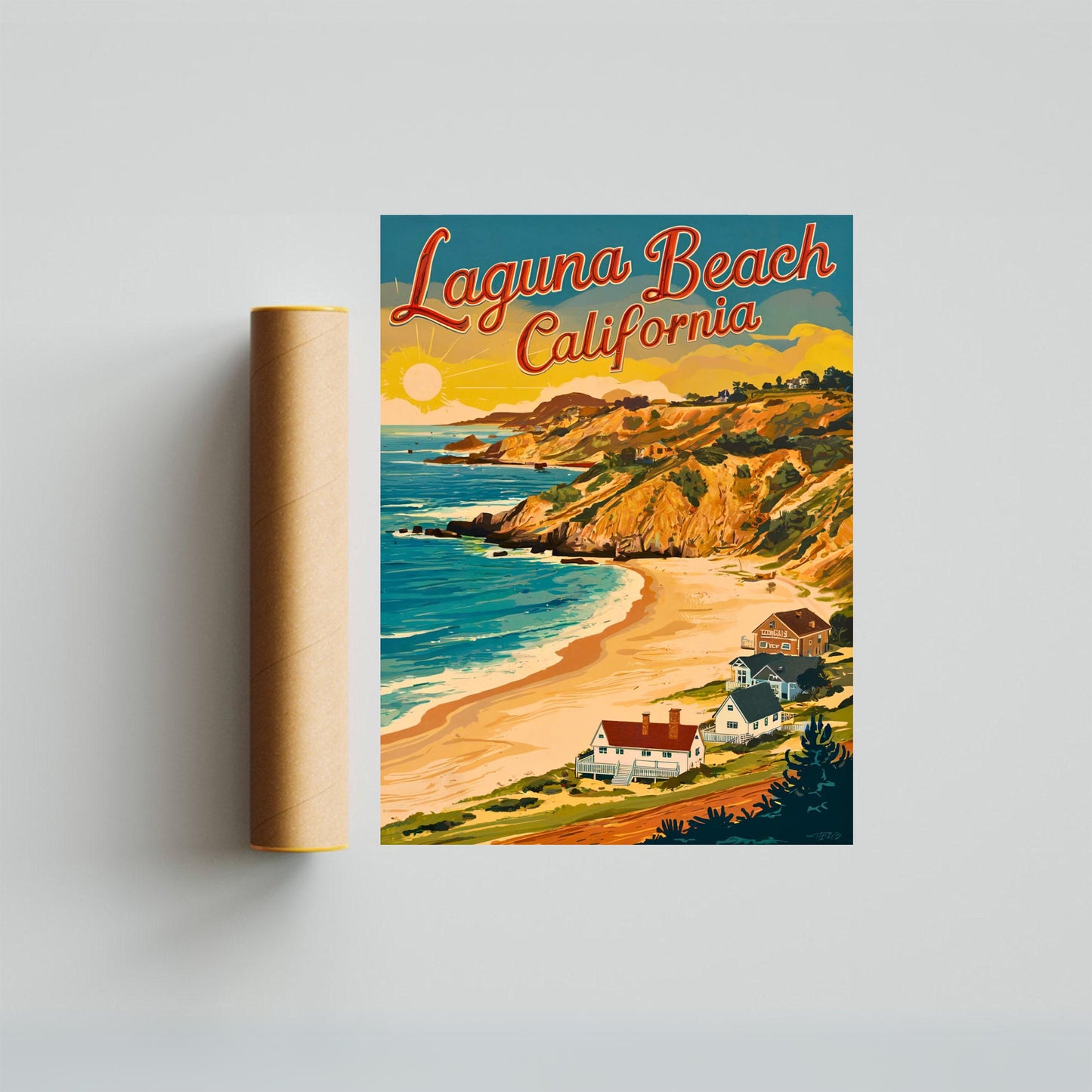 Laguna Beach Vintage Travel Poster - Timeless Coastal Elegance