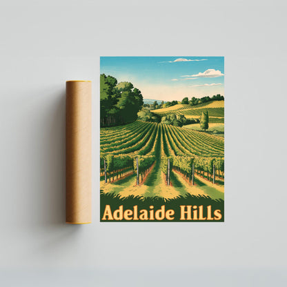 Adelaide Hills Vintage Travel Poster - Scenic Mountain Views