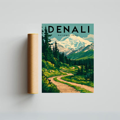 Denali Vintage Travel Poster - Alaskan Wilderness