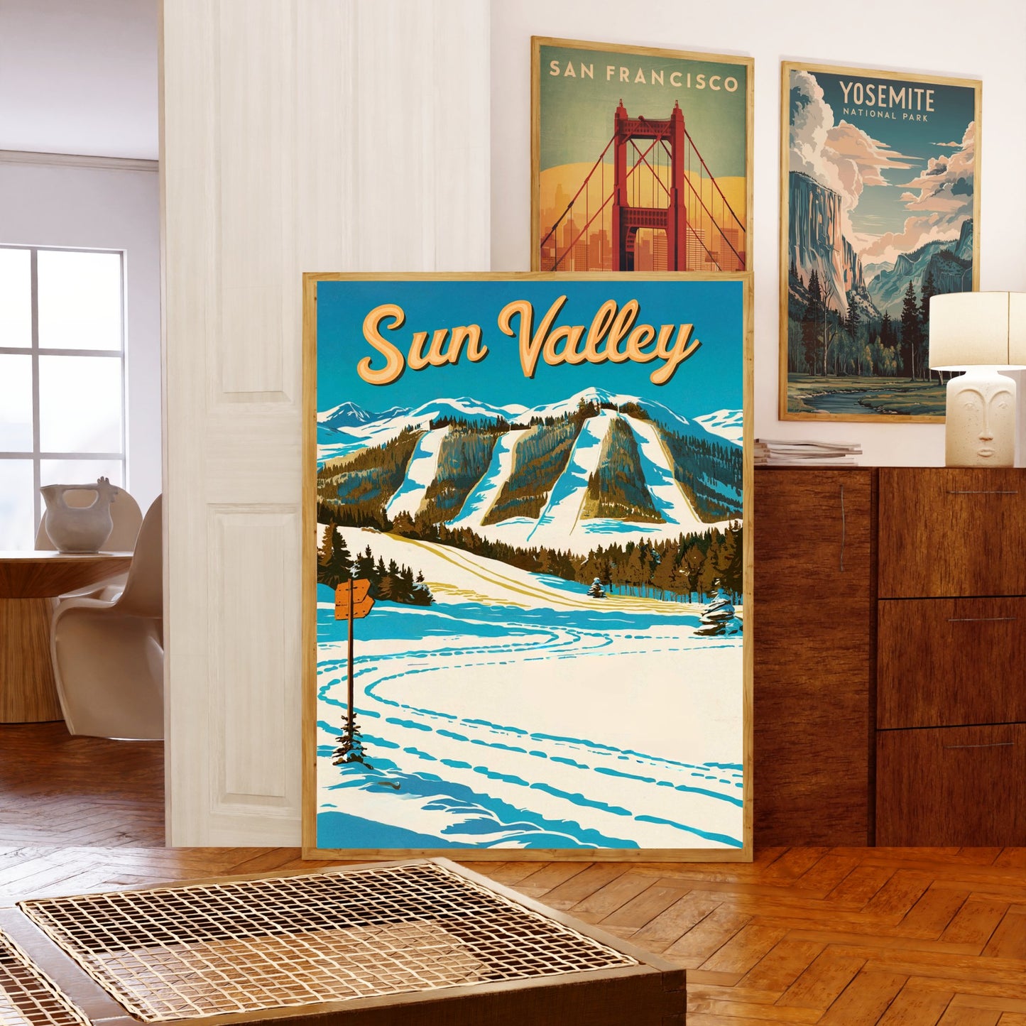 Sun Valley Vintage Travel Poster - Scenic Peaks and Sunny Slopes