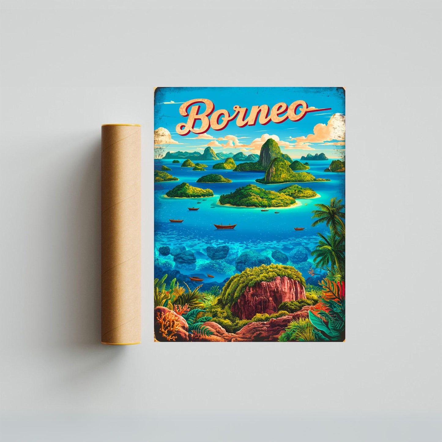 Borneo Vintage Travel Poster - Pristine Jungles