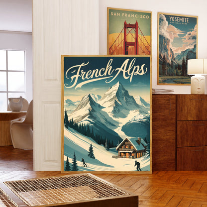 French Alps Vintage Travel Poster - Mountain Views