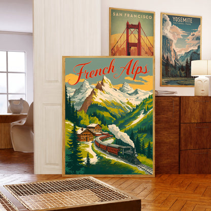 French Alps Vintage Travel Poster - Beautiful Views