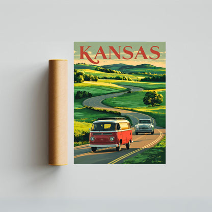 Kansas Vintage Travel Poster - Rolling Prairies and Big Skies