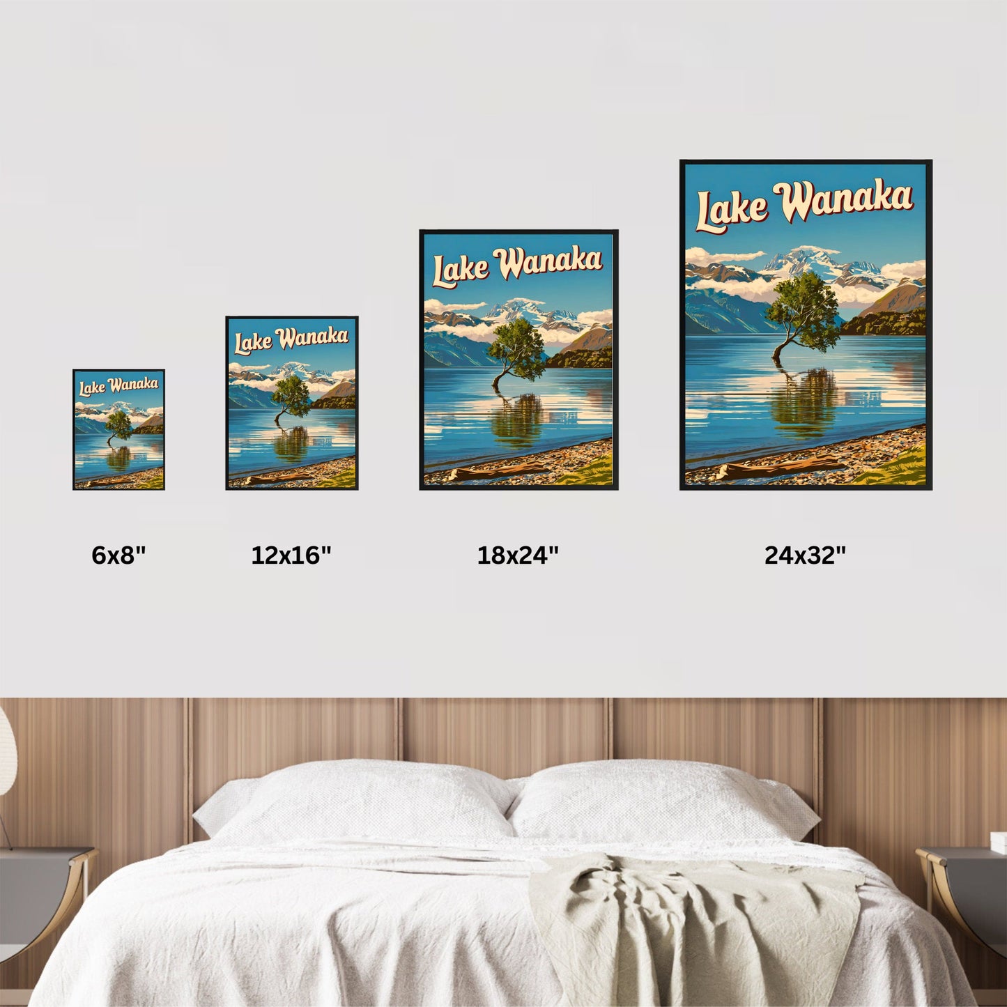 Lake Wanaka Vintage Travel Poster - Tranquil Waters and Majestic Peaks