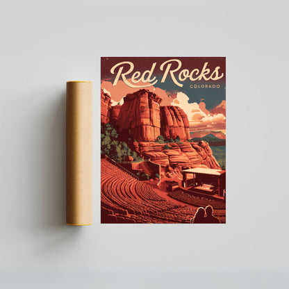 Red Rocks Vintage Travel Poster