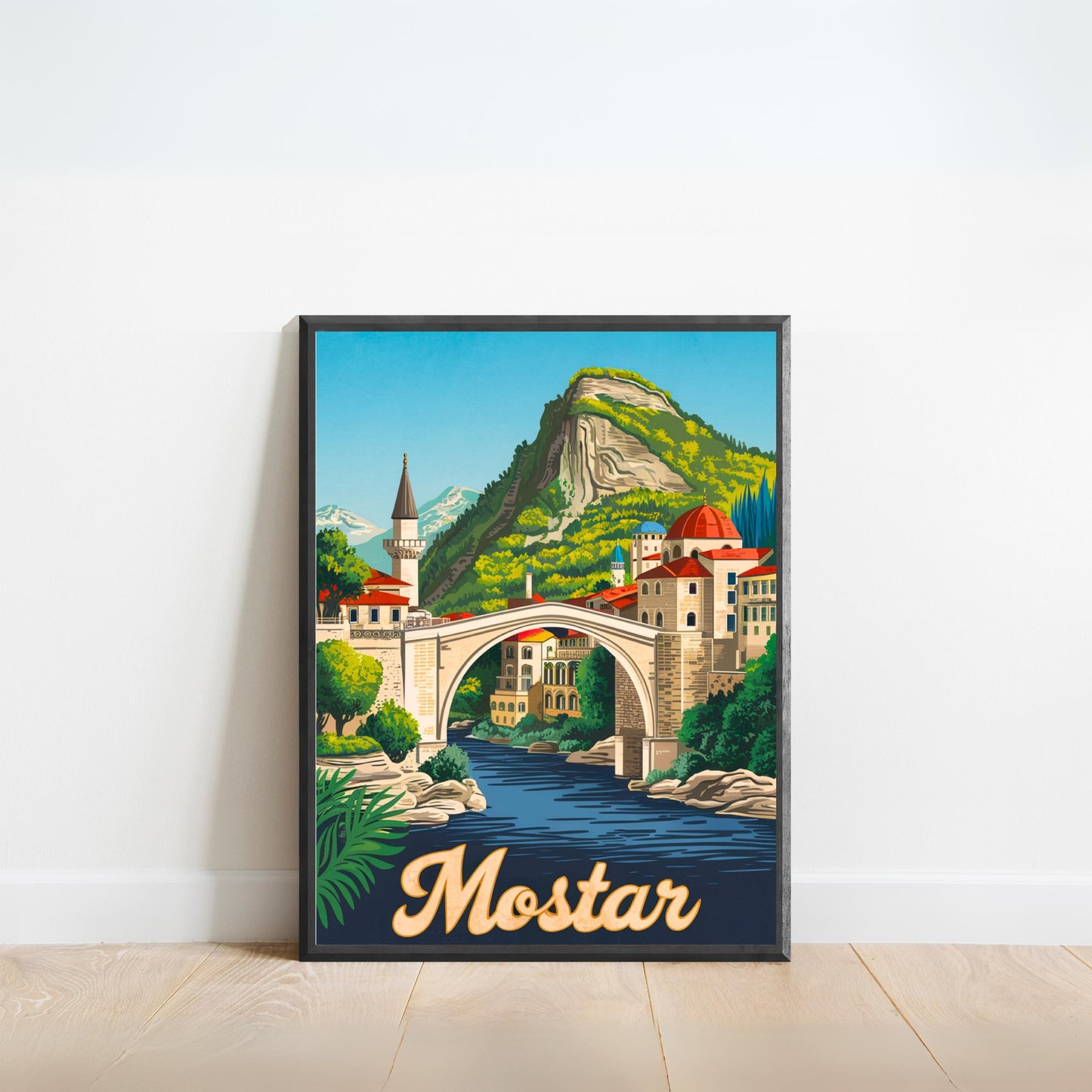 Mostar Vintage Travel Poster - Historic Bridges