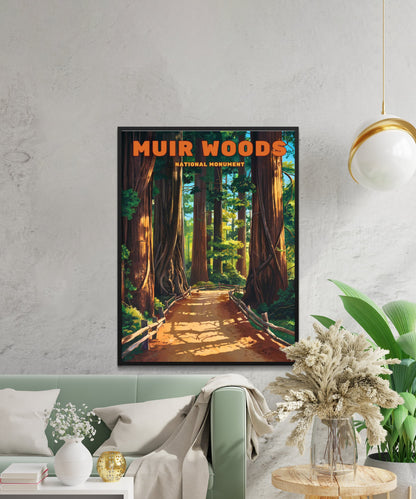 Muir Woods Vintage Travel Poster - Timeless Redwoods Sanctuary