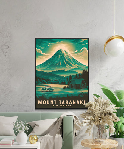 Mount Taranaki Vintage Travel Poster - Mountainous Landscape