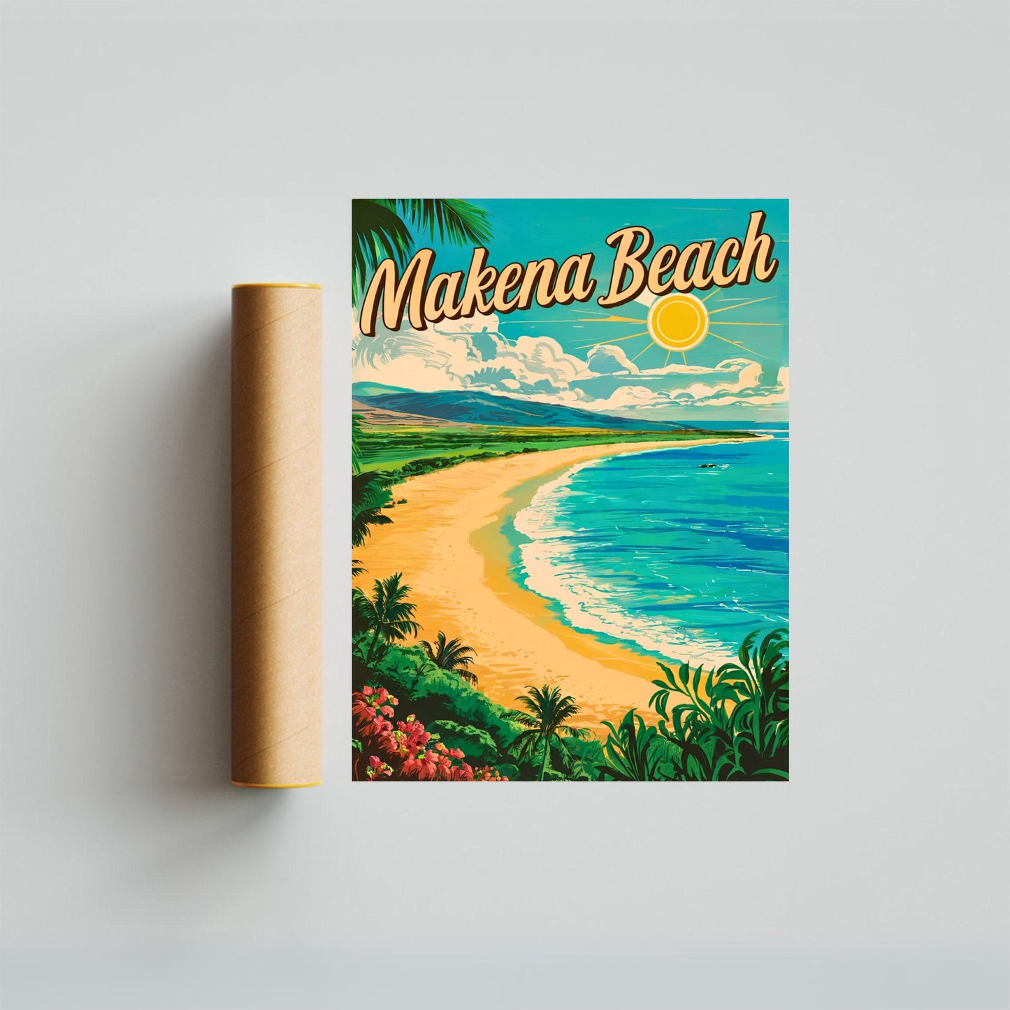 Makena Beach Vintage Travel Poster