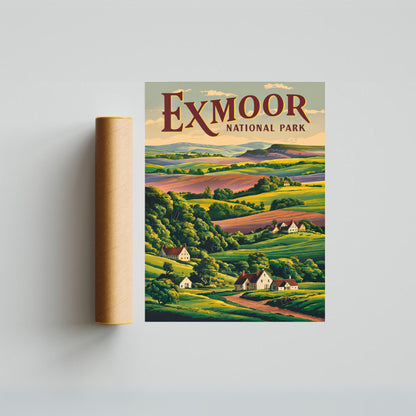 Exmoor Vintage Travel Poster - Rolling Hills and Heather