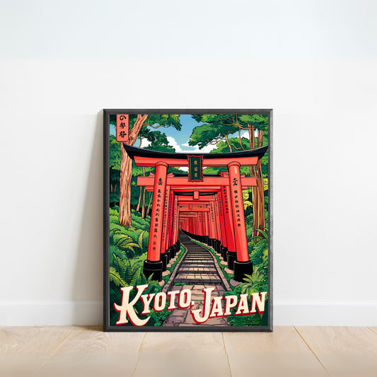 Kyoto Vintage Travel Poster - Cherry Blossoms