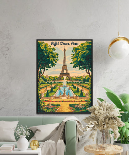 Eiffel Tower Vintage Travel Poster -Iconic Parisian Elegance