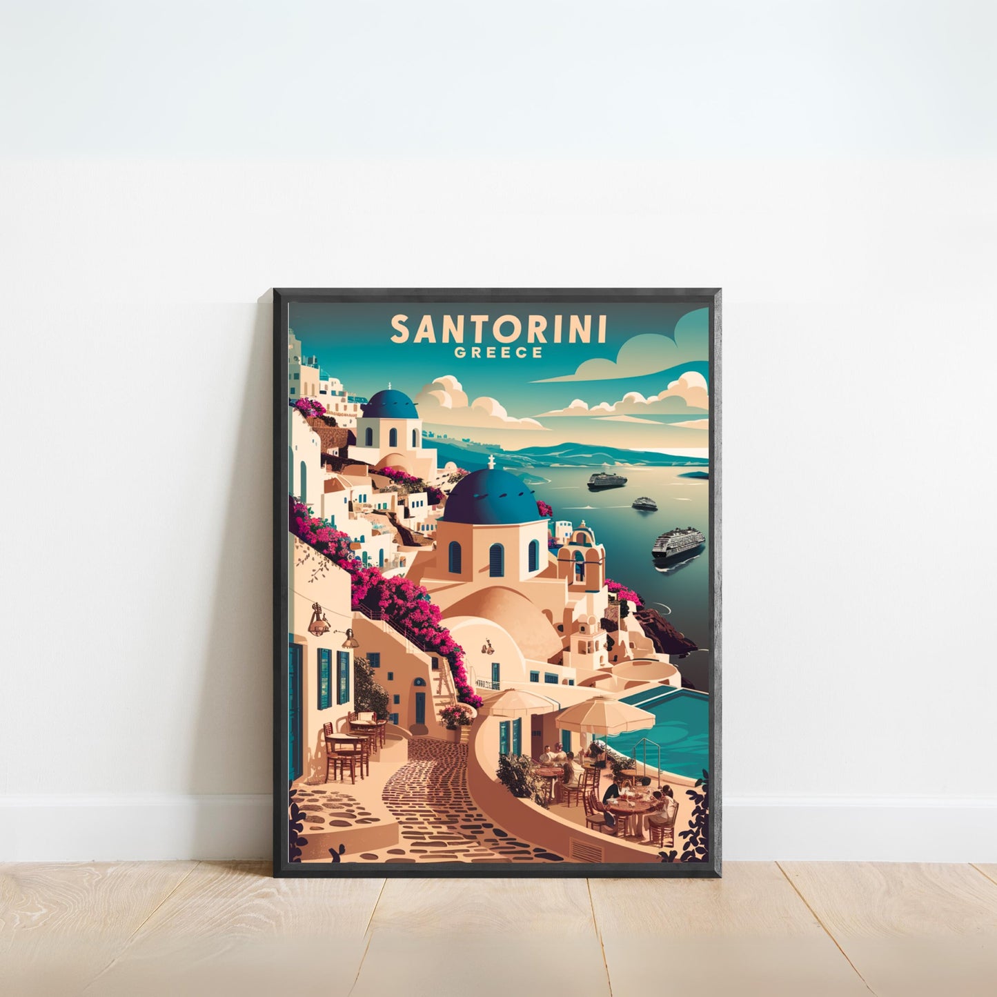 Santorini Vintage Travel Poster