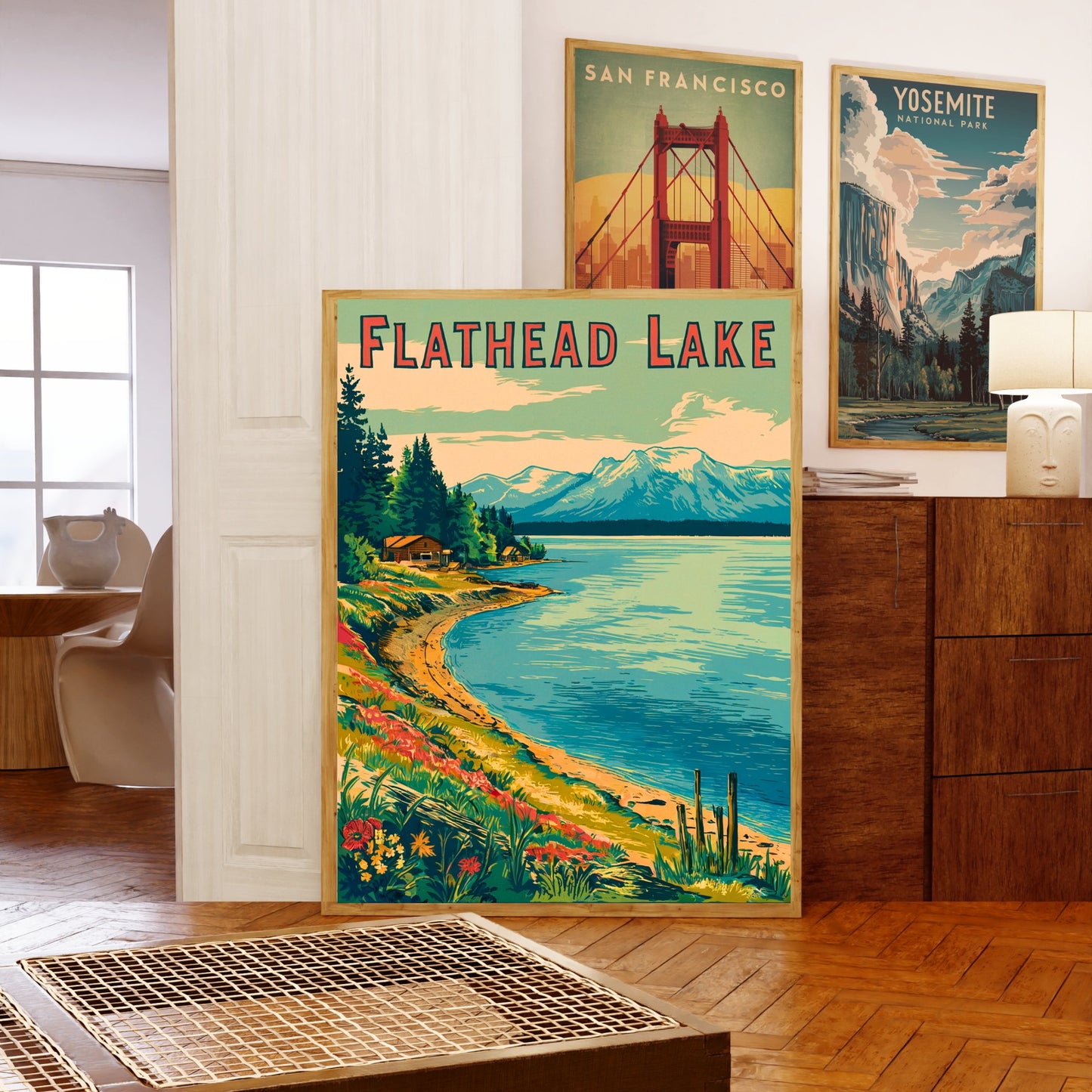 Flathead Lake Vintage Travel Poster - Clear Waters and Big Skies