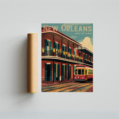 New Orleans Vintage Travel Poster -Timeless Jazz and Creole Charm