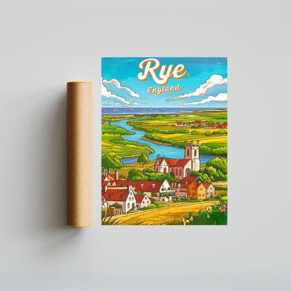 Rye Vintage Travel Poster - Cobblestone Streets