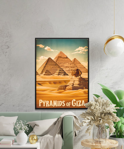 Pyramids of Giza Vintage Travel Poster - Timeless Egyptian Wonders