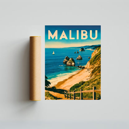 Malibu Vintage Travel Poster - Pacific Bliss