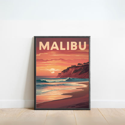 Malibu Vintage Travel Poster - Coastal Beauty