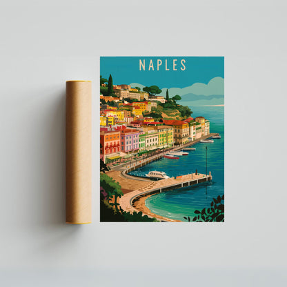 Naples Vintage Travel Poster  - Italian Coastal Charm