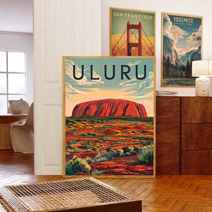 Uluru Rocks Vintage Travel Poster - Ayers Rock