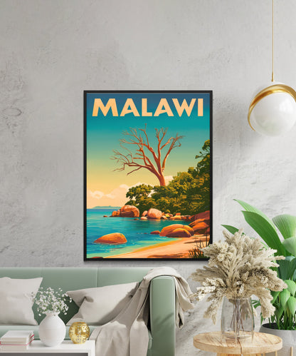 Lake Malawi Vintage Travel Poster