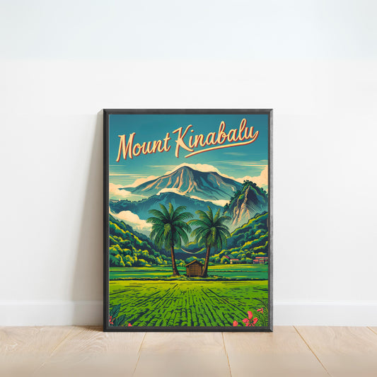 Mount Kinabalu Vintage Travel Poster - Majestic Climb