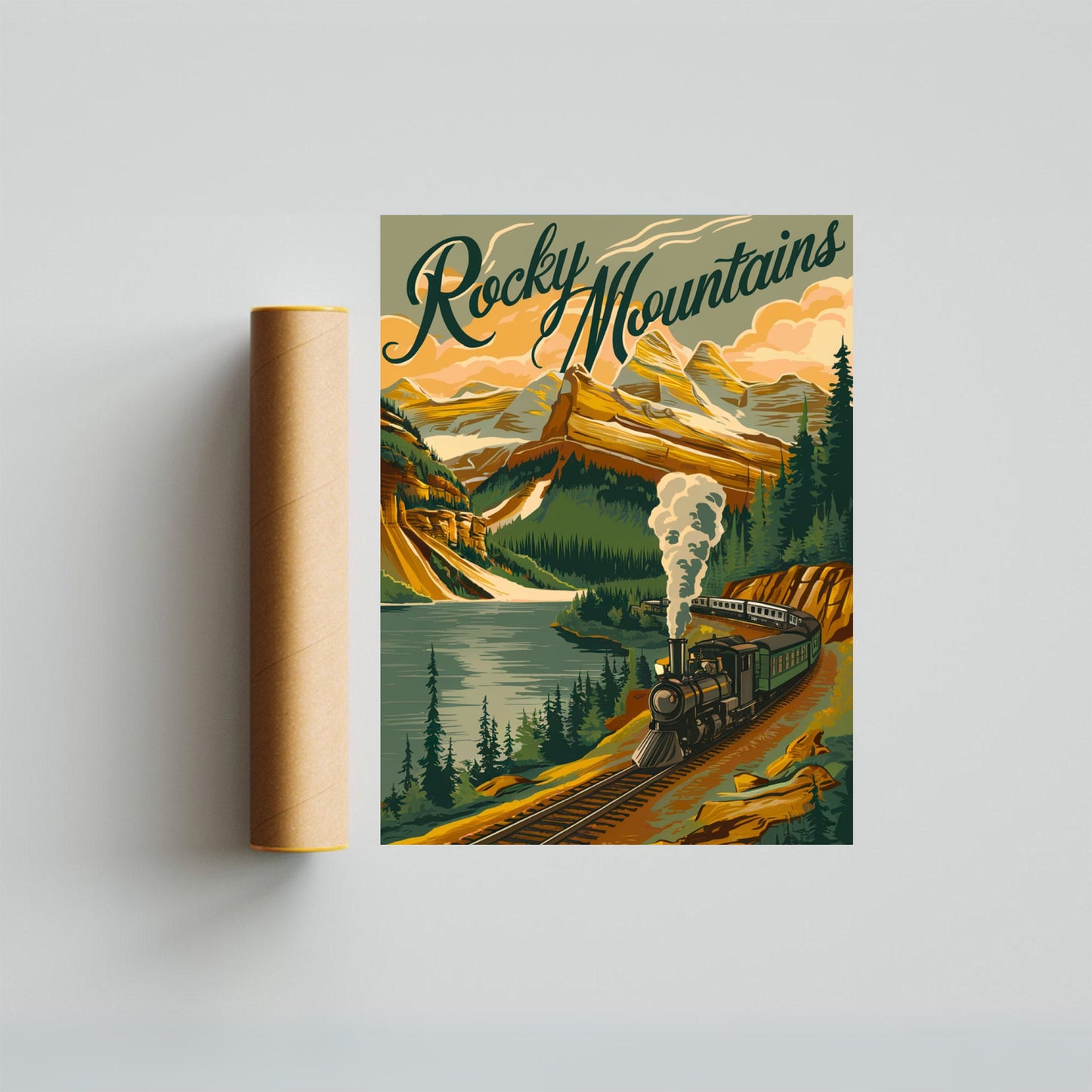 Rocky Mountains Vintage Travel Poster - Majestic Peaks