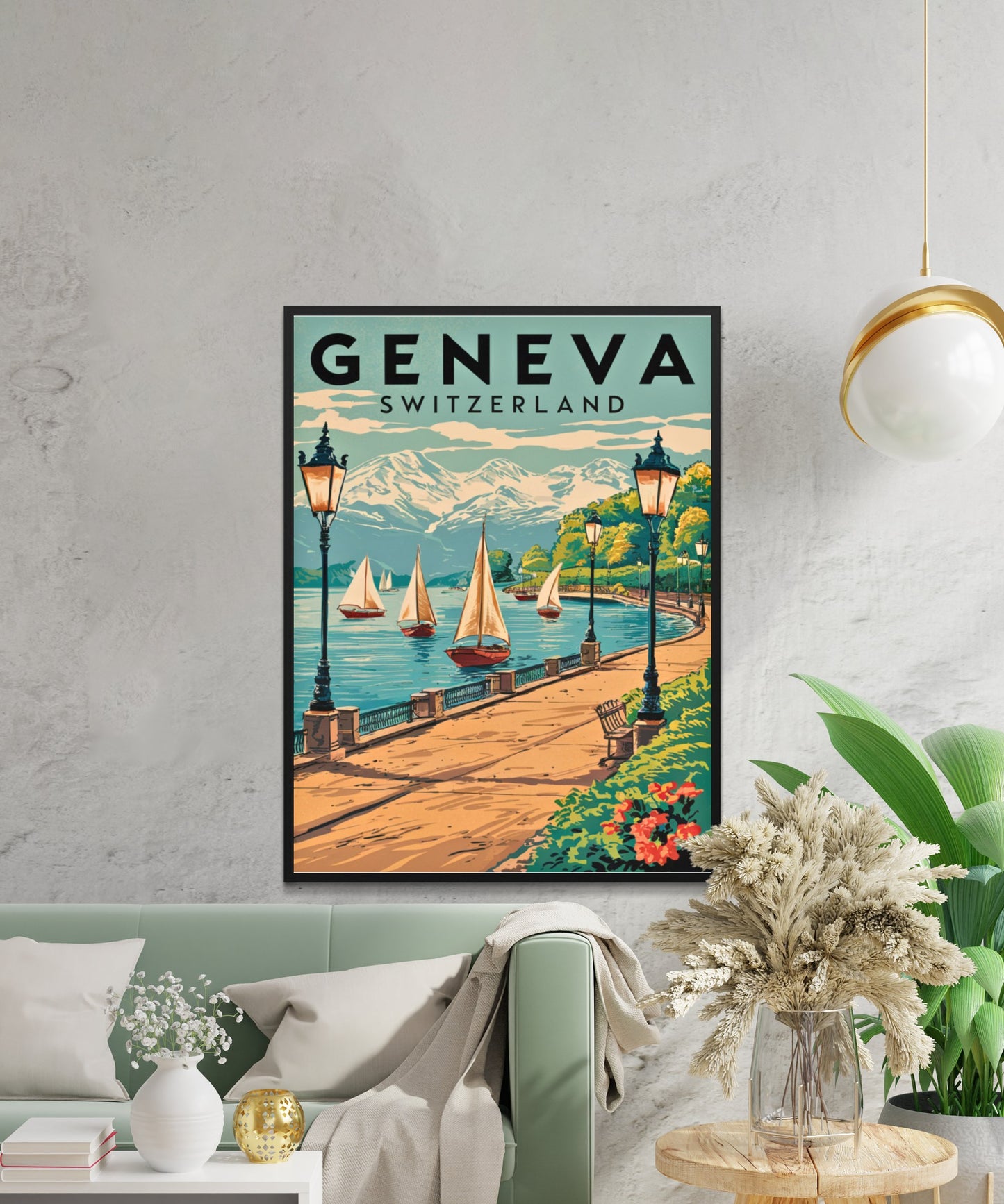 Geneva Vintage Travel Poster - Lake and Mountains