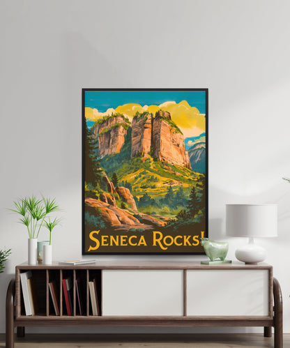 Seneca Rocks Vintage Travel Poster - Vertical Cliffs