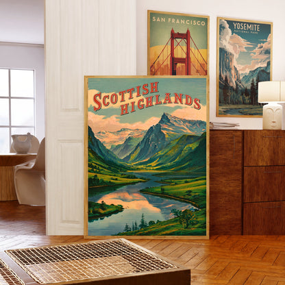 Scottish Highlands Vintage Travel Poster - Timeless Mountain Splendor