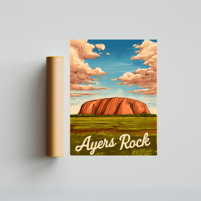 Ayers Rock Vintage Travel Poster - Majestic Natural Wonder