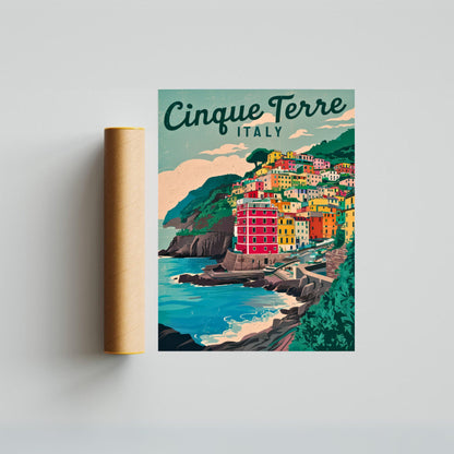 Cinque Terre Vintage Travel Poster - Colors of the Coast