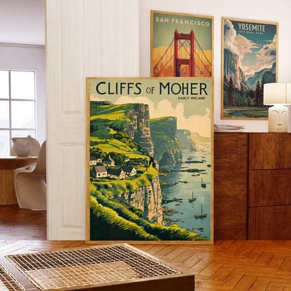 Cliffs of Moher Vintage Travel Poster - Rugged Coastal Beauty