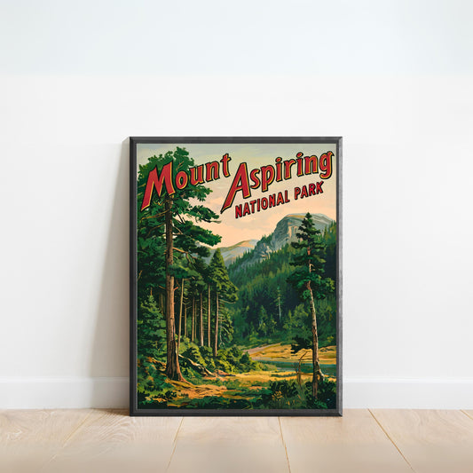 Mount Aspiring Vintage Travel Poster