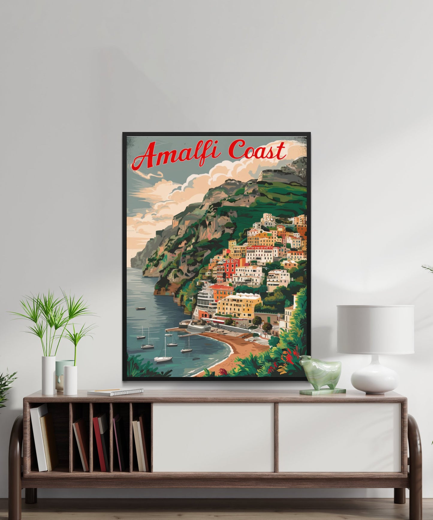 Amalfi Coast Vintage Travel Poster - Mediterranean Majesty