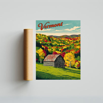 Vermont Vintage Travel Poster - Heart of Autumn Foliage and Mountain Serenity