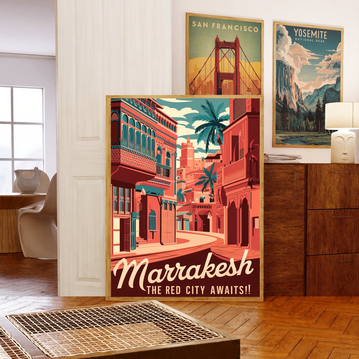 Marrakesh Vintage Travel Poster - Majestic Palaces