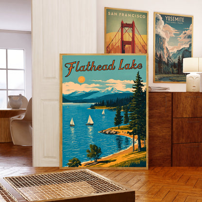 Flathead Lake Vintage Travel Poster