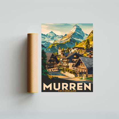 Murren Vintage Travel Poster - Snowy Summits