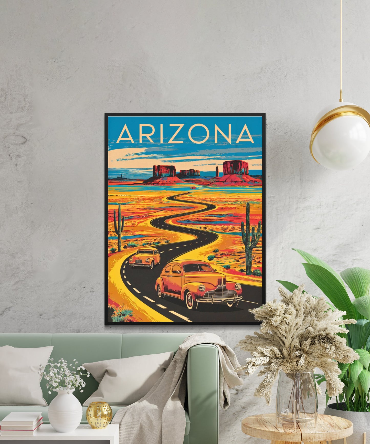 Arizona Vintage Travel Poster - Canyons and Cacti