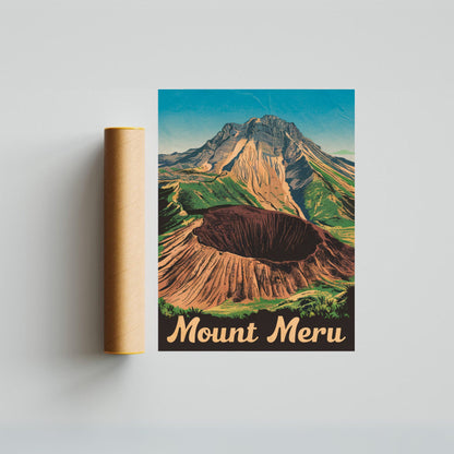 Mount Meru Vintage Travel Poster - Tanzania Landmark