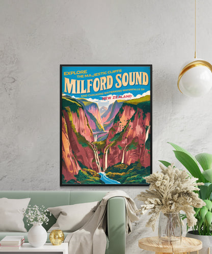 Milford Sound Vintage Travel Poster