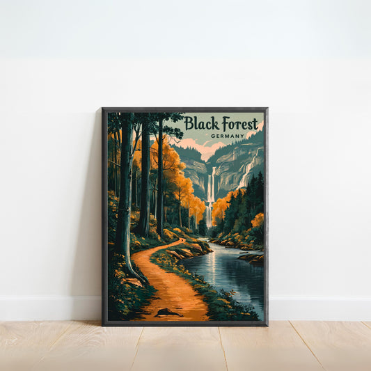 Black Forest Vintage Travel Poster  - Triberg Waterfalls