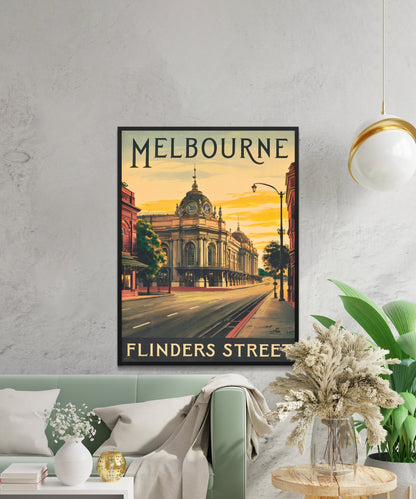 Flinders Street Vintage Travel Poster - Melbourne