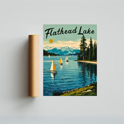 Flathead Lake Vintage Travel Poster - Montana Lake