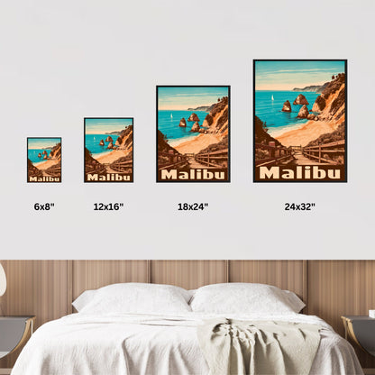 Malibu Vintage Travel Poster - Retro Coastal Charm